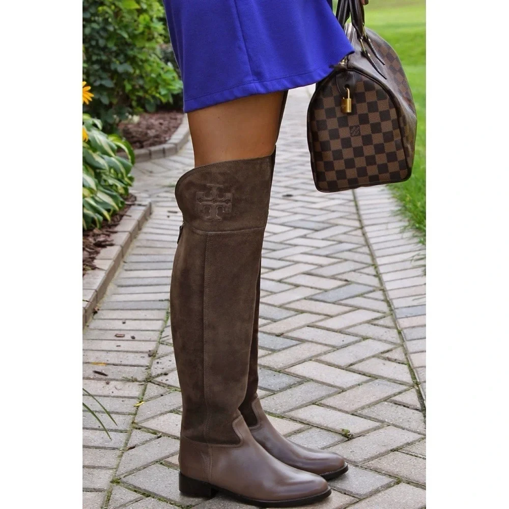 Tory Burch • Simone Over-the-Knee Boots leather Weathered Brown taupe grey